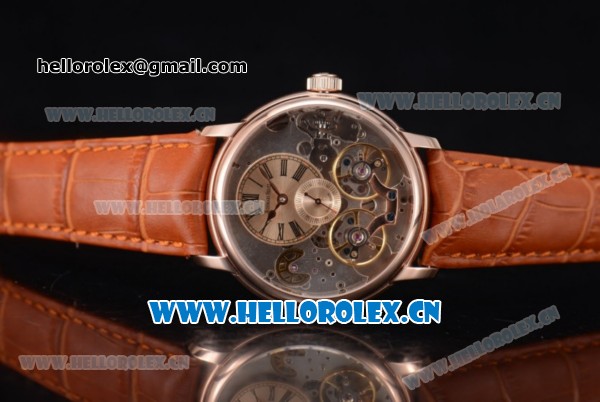 Audemars Piguet Jules Audemars Skeleton Tourbillon Asia ST25 Automatic Rose Gold Case Rose Gold Dial Roman Numeral Markers and Brown Leather Strap - Click Image to Close